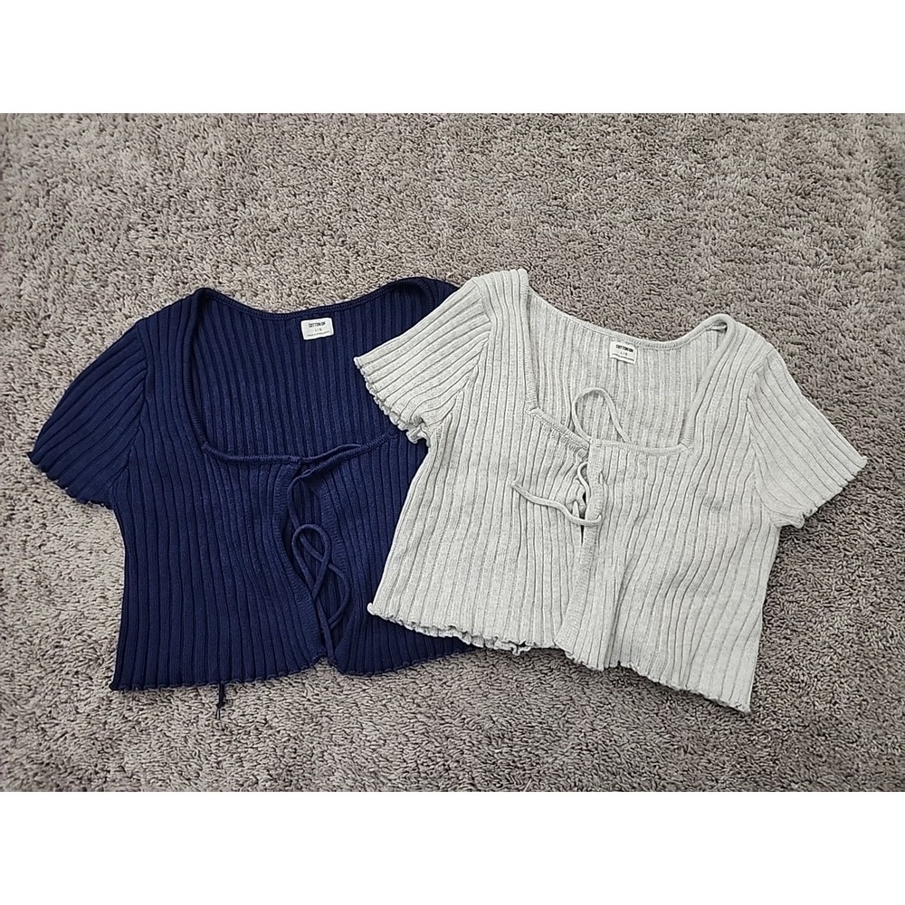 Lot of 2 Cotton On Tie Front Cardigan Womens L Ribbed Knit Cropped